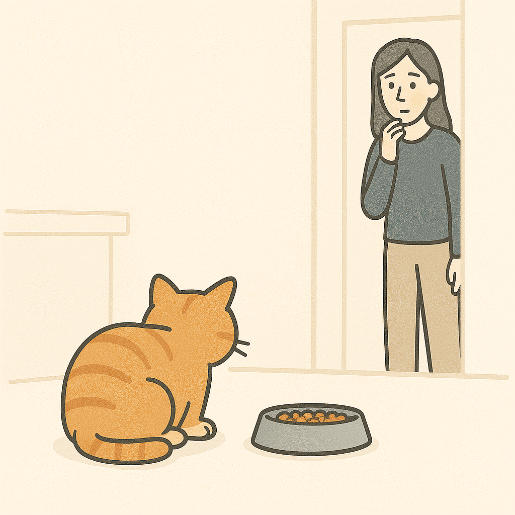 Cat walking away from food bowl