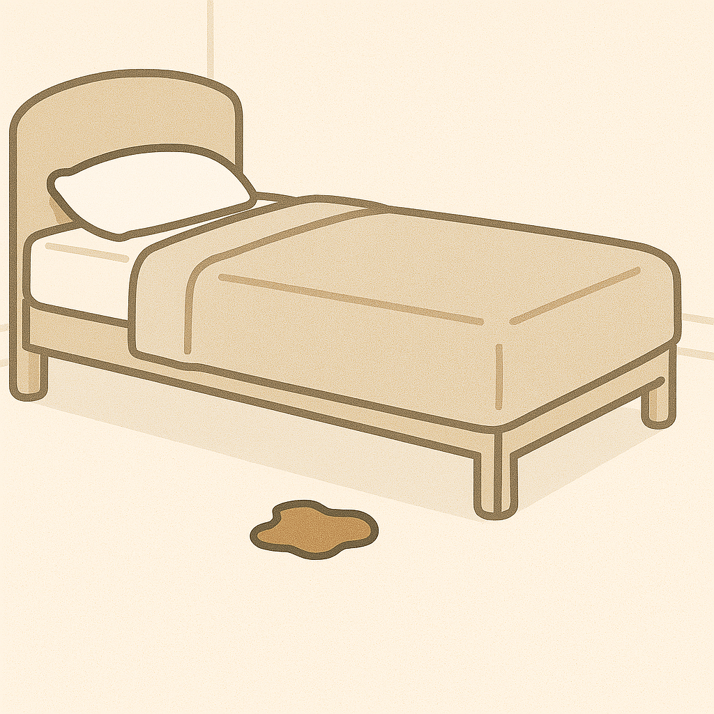 Room with subtle indication of cat vomit